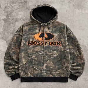 Mossy Oak Orange Spell out Camo Hoodie XL Hardwoods Boxy Gorpcore Vintage 1990s